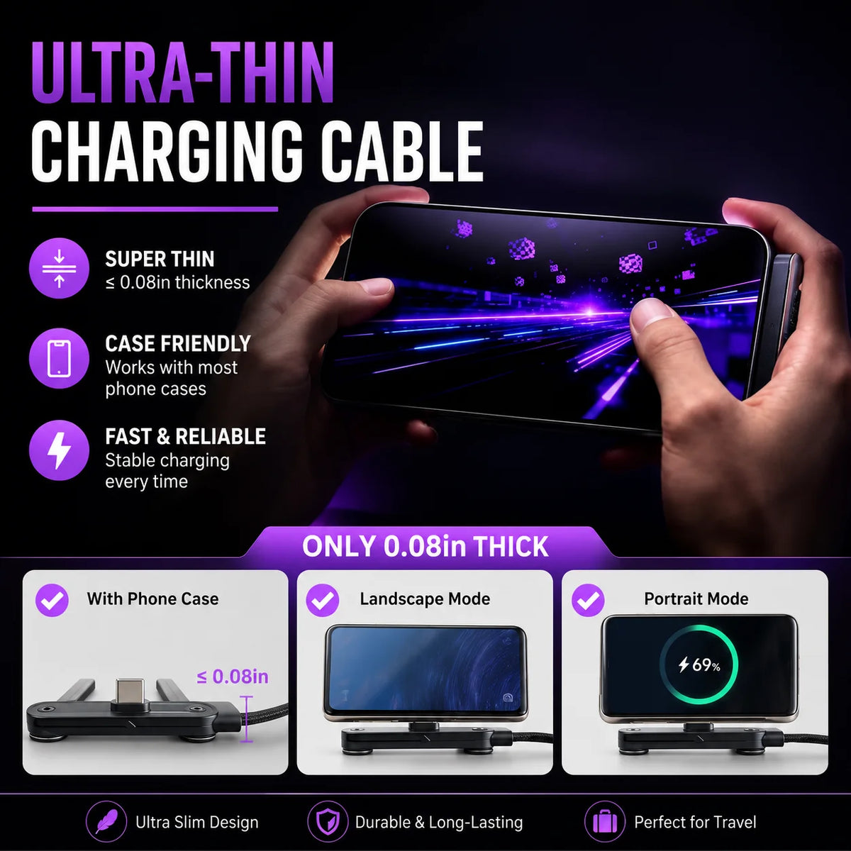 240W USB C to USB C Cable with Foldable Phone Stand, 6A PD Fast Charging Nylon Braided Charger Cord for Laptop Phone