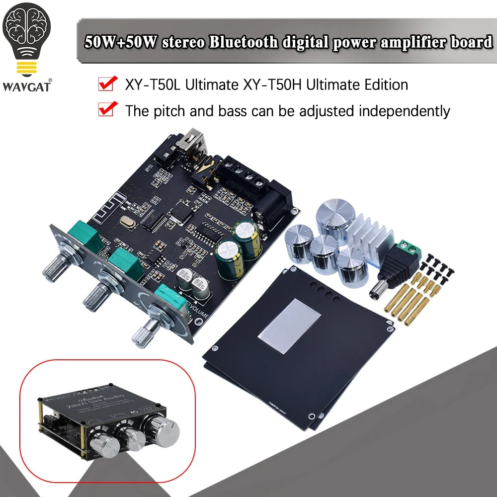 XY-T50H TPA3116D2 2*50W Bluetooth 5.0 Subwoofer Amplifier Board 2.0 Channel High Power Audio Stereo AUX USB Bass AMP