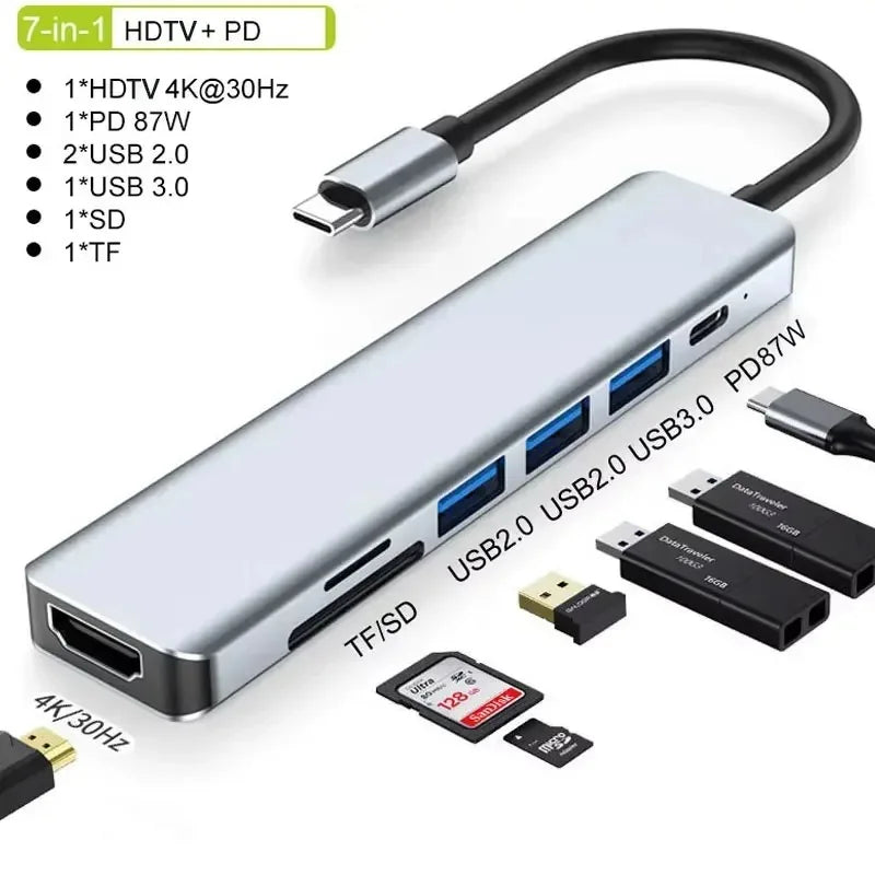 5 Ports USB C Hub to 4K HDMI-Compatible PD Fast Charge USB 3.0 2.0 HUB Type C Charging Docking for MacBook iPad Samsung