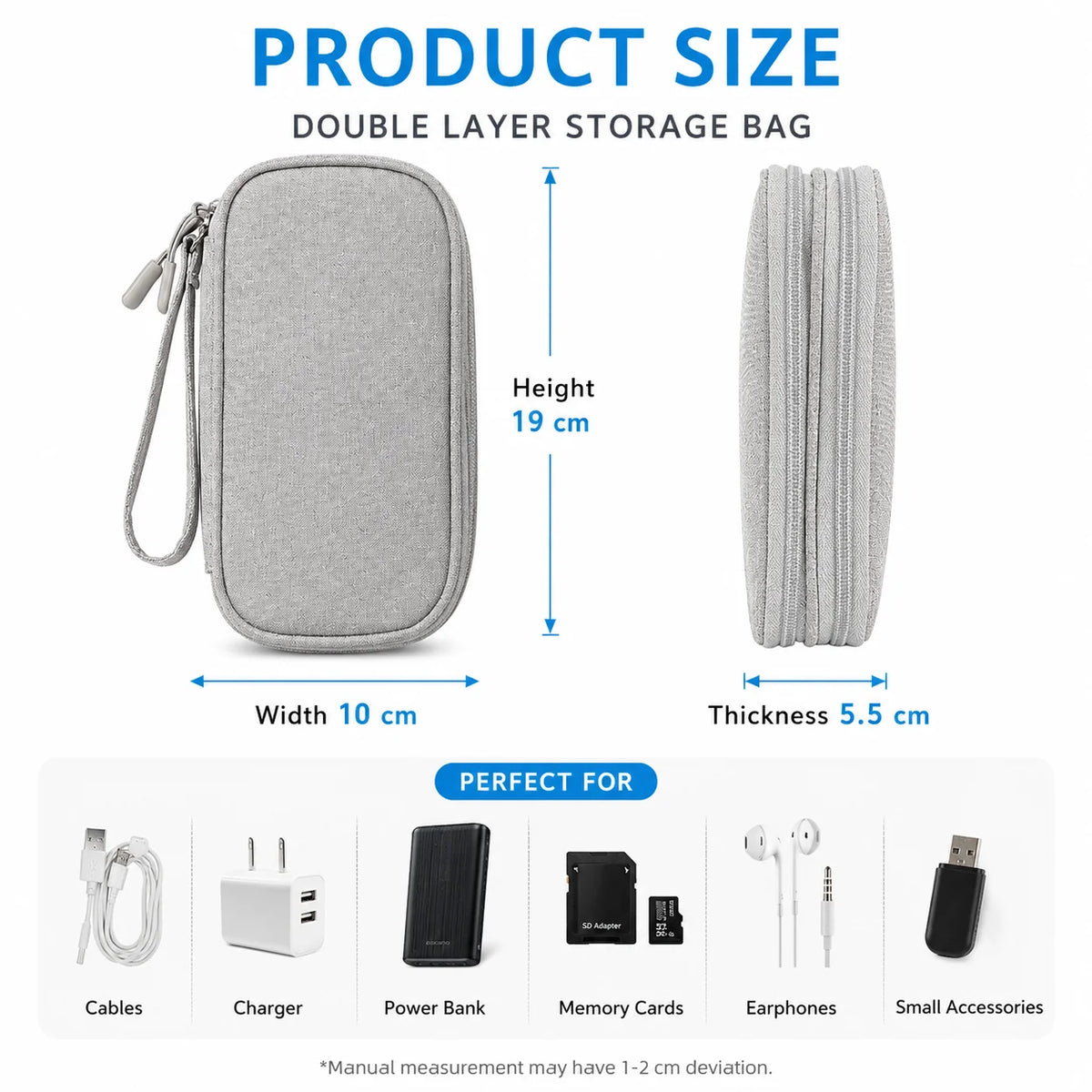 1PC Double Layer Cable Organizer Bag Portable Electronics Travel Case For Usb Cords Chargers Earbuds Power Banks And Acc