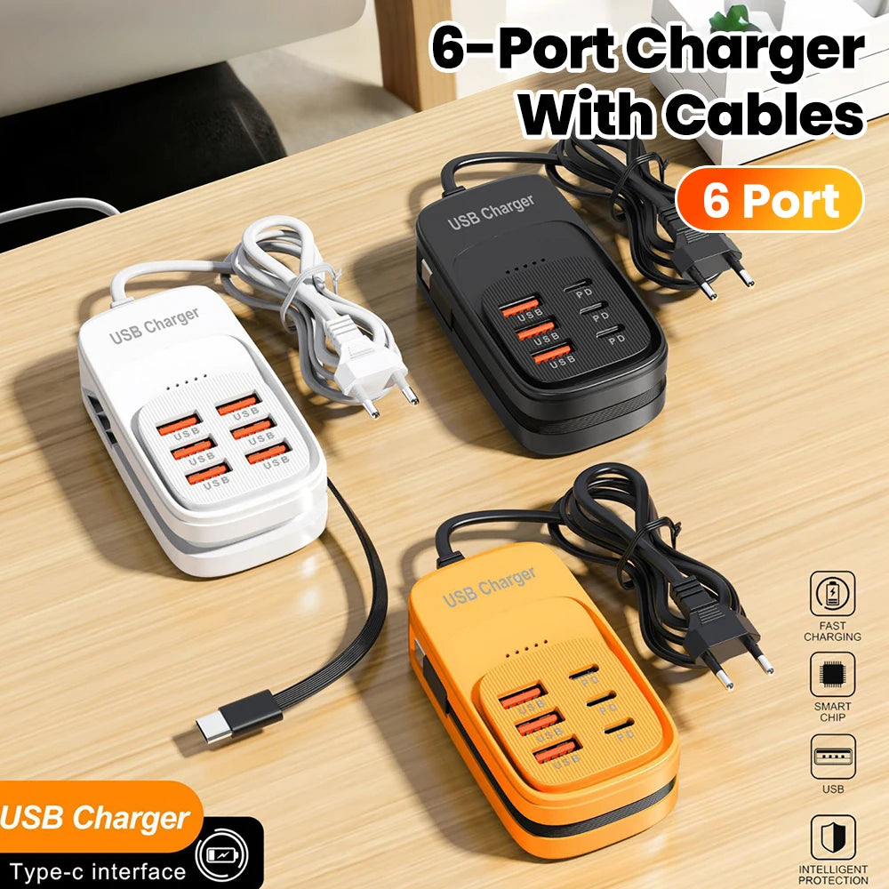 Fast USB Charger 6 in 1 Power Strip Desktop Charging Station Fast Charging Cord EU/UK/US Plug USB HUB Adapter Socket 3PD