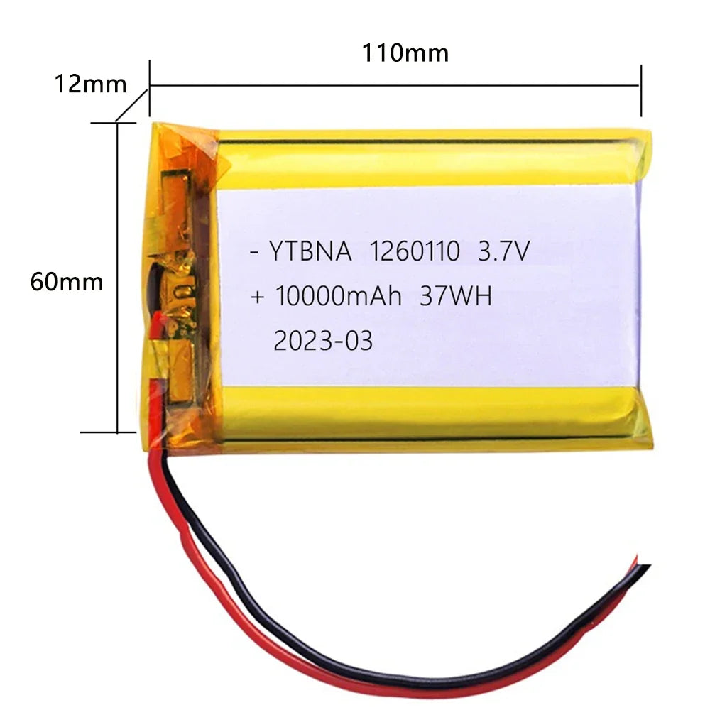 1260110 3.7V 10000mAh Li-Polymer Battery/Li-ion Battery Suitable for Mobile Power Banks GPS DIY Electronic Devices True 