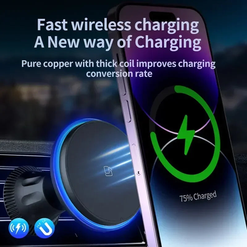 Magnetic Car Wireless Charger RGB For iPhone12 13 14 15 16 17 Pro Max Macsafe Car Phone Holder Stand Mount Fast Charging