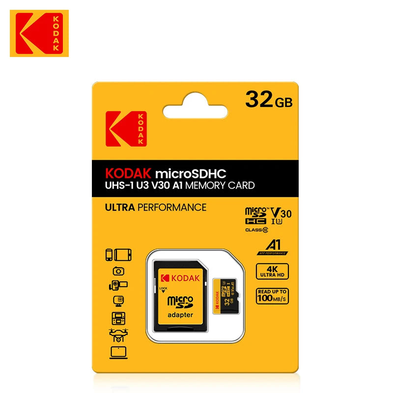 KODAK Micro SD Card Memory Card UP TO 100MB/s C10 U3 32GB 64GB 128GB 256GB TF Card 4K HD For USB Card Reader Adapter Mic