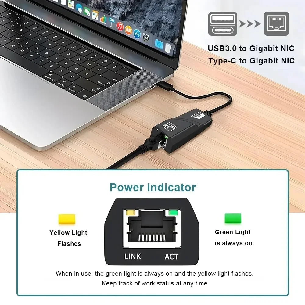 10/100/1000Mbps USB 3.0 Wired Network Card USB To Rj45 Lan Ethernet Adapter Converter Gigabit for PC Laptop MacBook Acce