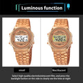 Casual Ladies LED Electronic Watch Vintage Steel Strap Gold Plated Women Watches Business Folding Sports Wristwatch Cloc