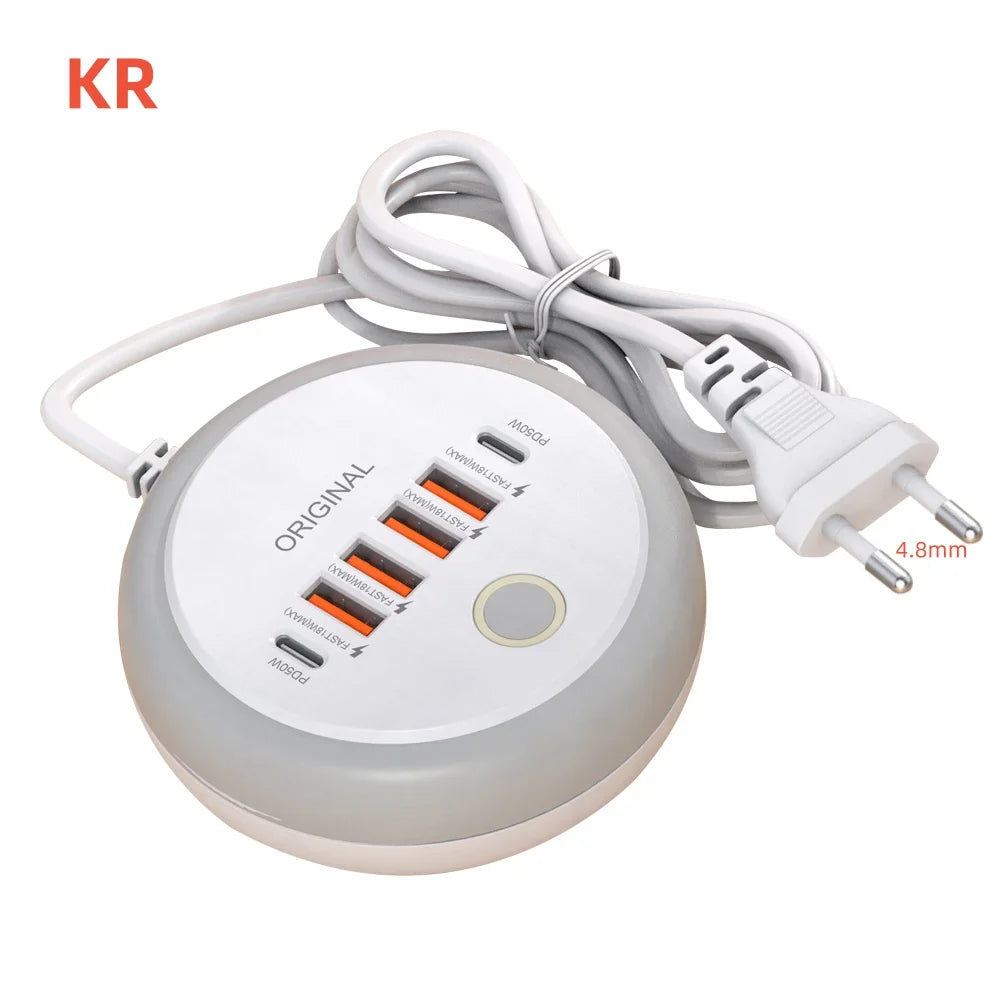Multi Ports PD Type C Fast Charging Wall Charger 50W USB Charger USB Hub For Samsung iPhone Xiaomi EU/US/UK Plug Phone C