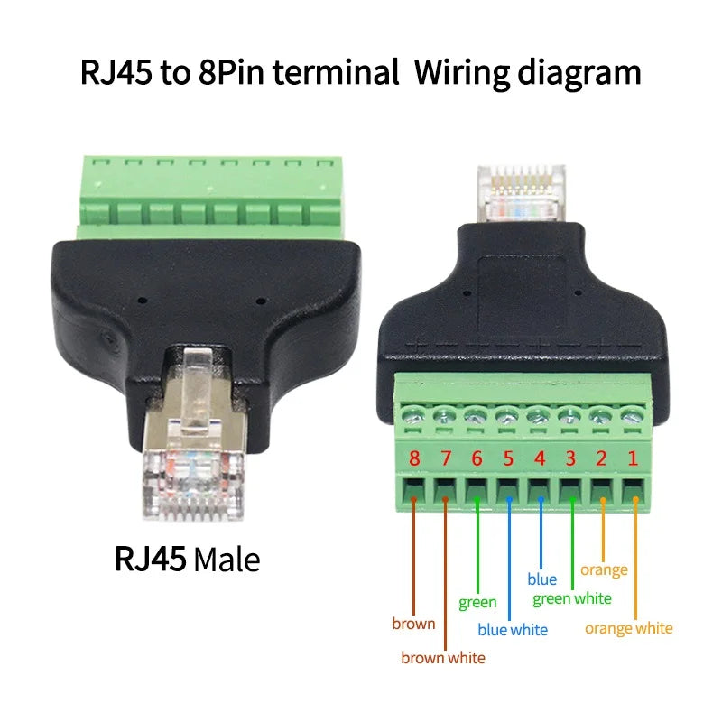 Rj45 to Screw Terminal Block 8pin Connector Ethernet rj45 Male 8 pin Screw Terminal Network Adapter Cable for CCTV DVR A