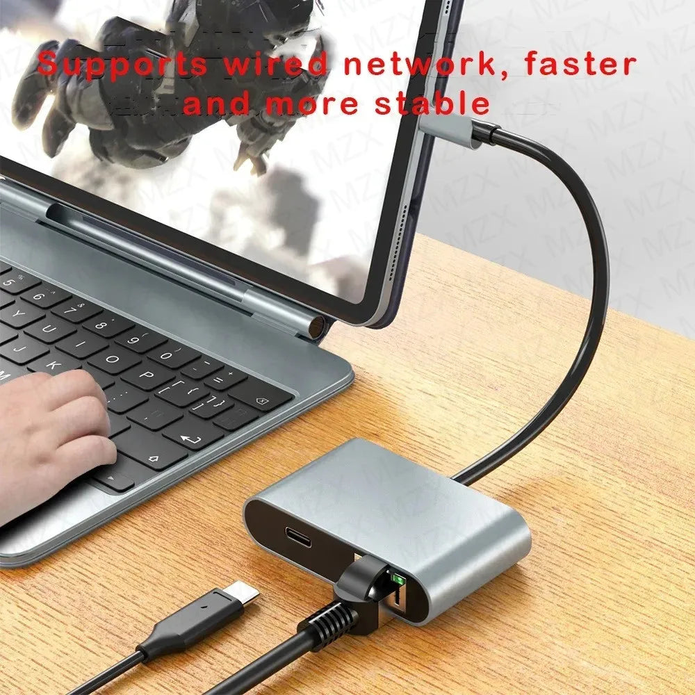 USB C 1000M RJ45 Ethernet Network Adapter Docking Station PD 60W Type C Hub Gigabit LAN Dock Concentrator Laptop PC Acce