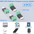 5PCS TypeC to 2 Pin Adapter No Solder Quick Connect Green Terminal for Charging Cable Phone Power Bank DIY Electronics C