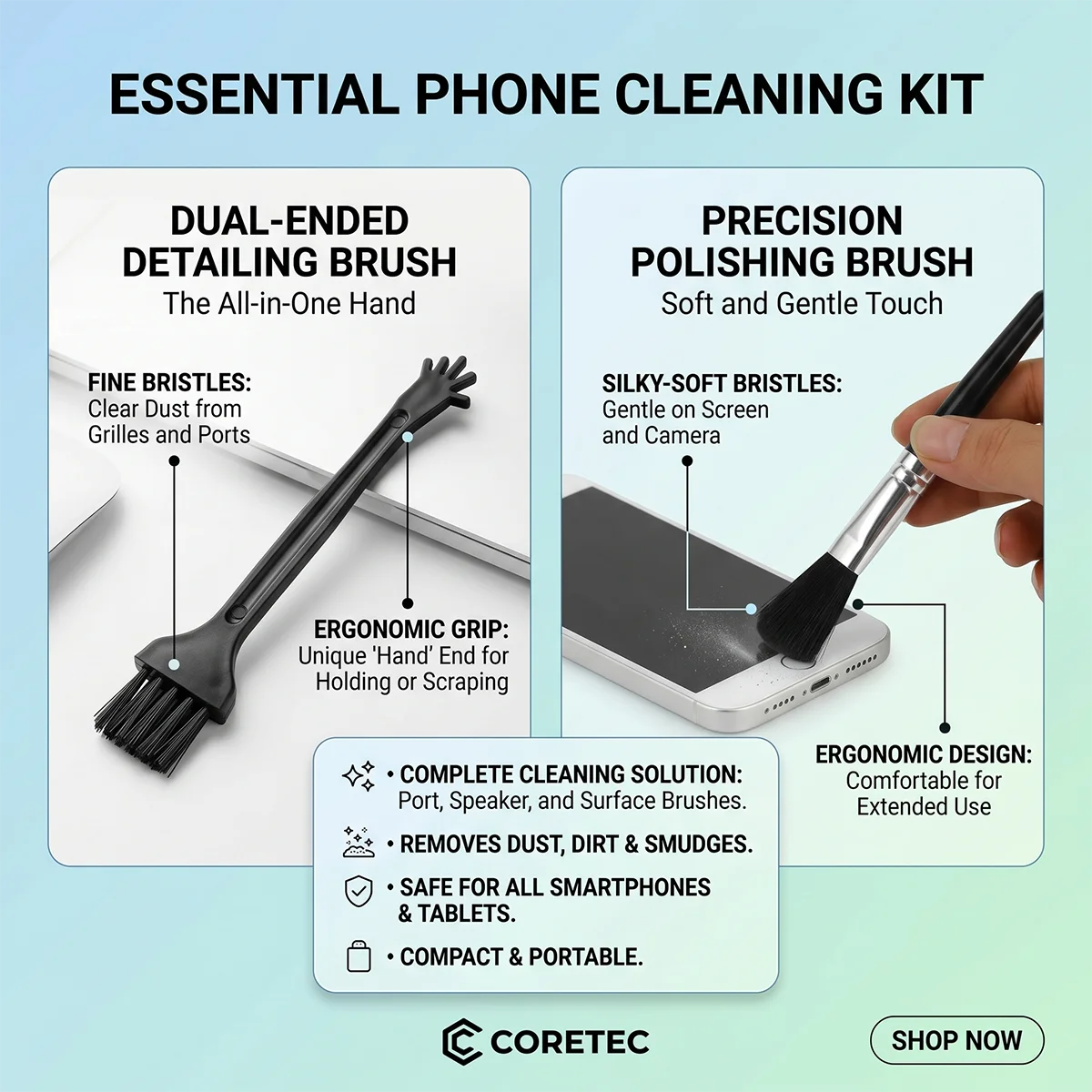 6 in 1 Electronics Cleaner Kit,Wireless Earbuds Cleaning Pen Putty,Phone Charging Port Cleaner for Headphone Tablet Lapt