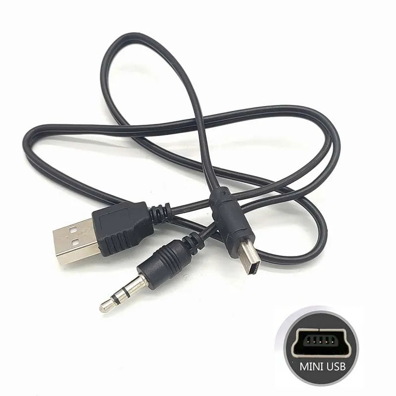 2 In 1 USB Cable 3.5mm Jack AUX Cable+USB Male Mini USB 5 Pin Charge for Bluetooth Player Portable Speaker Date Cable Au