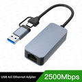MZX 2500Mbps Network Card USB 3.0 A Type C Wired To Rj45 Lan Ethernet Adapter RTL8156 for Macbook Windows Laptop PC Acce