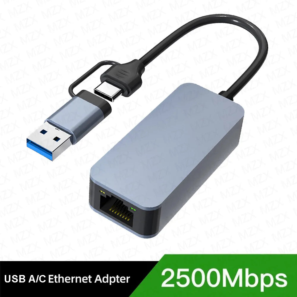 MZX 2500Mbps Network Card USB 3.0 A Type C Wired To Rj45 Lan Ethernet Adapter RTL8156 for Macbook Windows Laptop PC Acce