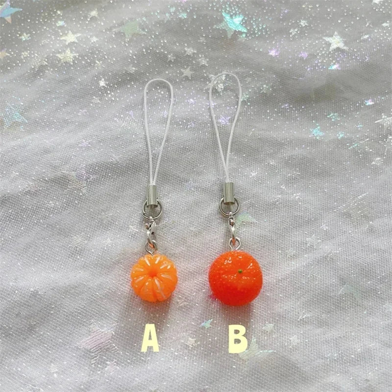 Cute Mini Orange Tangerine Fruit Flesh -Pastel Phone Charm -Keychain for Bags and Electronics -Creative Food Keyring Acc