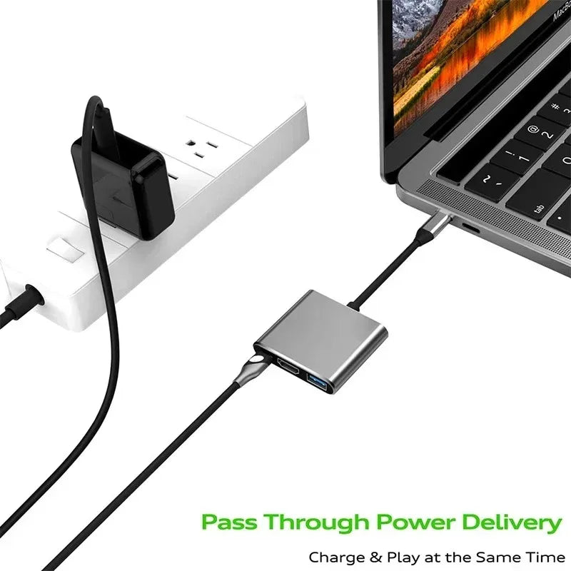 USB C HUB 3in1 Type C 3.0 to HDMI-compatible Docking Station PD Fast Charge 4K HDMI Adapter Splitter For MacBook Phone C
