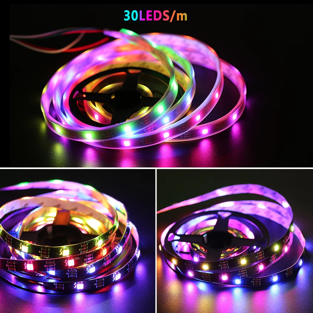WS2812B LED Light DC5V Smart Pixel RGB Led Strip Light Individually Addressable IC IP30 IP65 IP67 Magic Tape Light Black