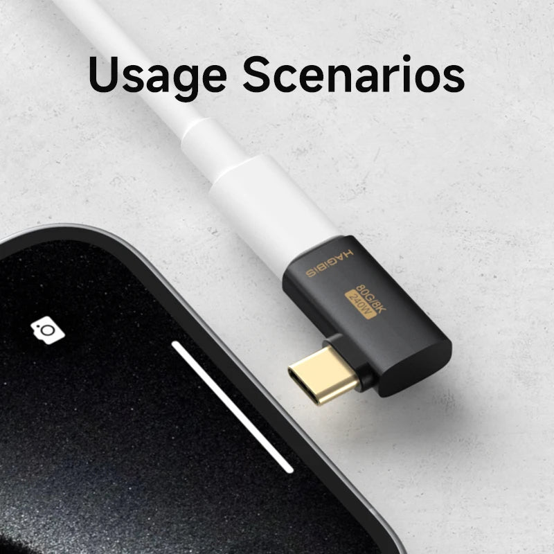 Hagibis USB C to C Adapter 90 Degree Right Angle Converter 80Gbps USB4 Data Cable Extension for Thunderbolt 5/4 iPhone 1