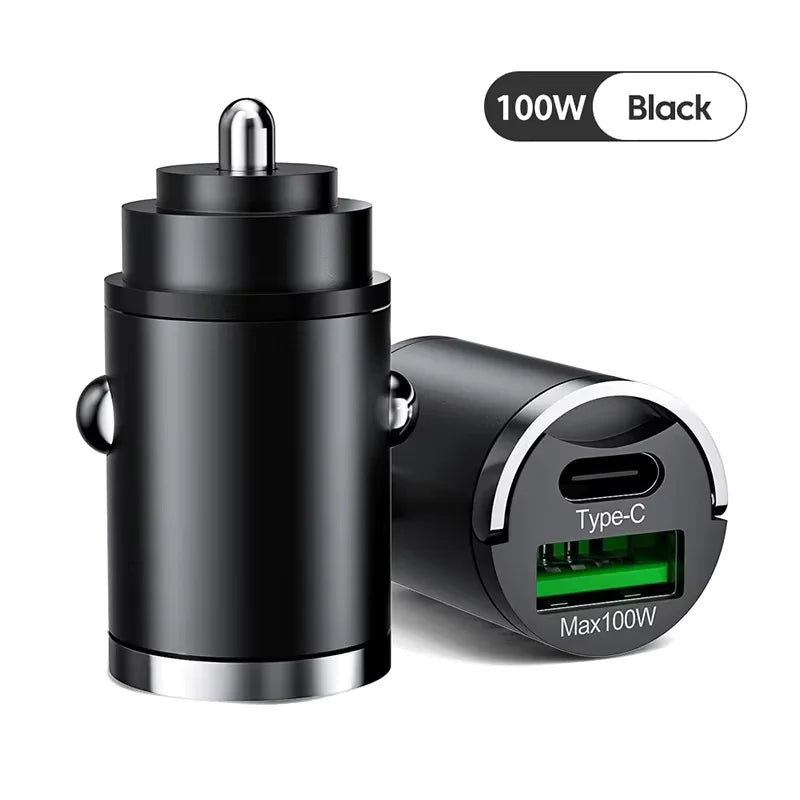 200W mini car charger fast charging for iPhone QC3.0 mini PD USB Type C car mobile phone charger for Xiaomi Samsung Huaw