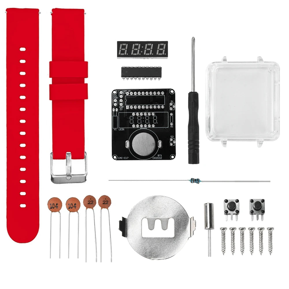 LED Watch Kit DIY Electronic Watch Parts Welding Assembly Transparent Creative Single Chip Computer Digital Clock Access