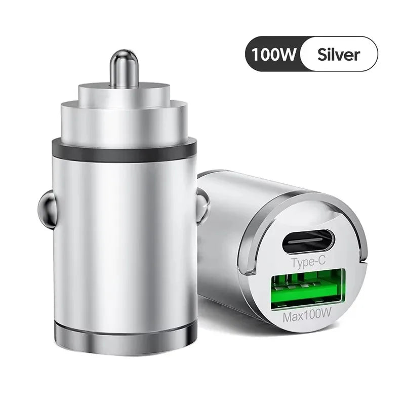 100W Mini Car Charger QC 3.0 Fast Charging PD USB Type C Pull Ring Car Phone Charger Adapter For Iphone 15 Xiaomi Samsun
