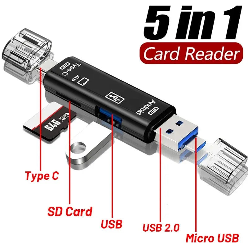 New 5 in 1 Multifunction USB 2.0 Type C USB Micro USB SD TF Memory Card Reader for Android Computer Dock OTG Type C Adap