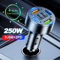 250W 5 Ports Car Charger Fast Charging PD QC3.0 USB C Car Phone Charger Adapter With Voltage For iPhone Samsung Huawei X