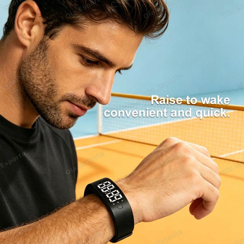 LED Digital Alarm Clock Watch Adjustable Snooze-proof Alarm Bracelet with Running Pedometer Waterproof Vibrating Alarm H