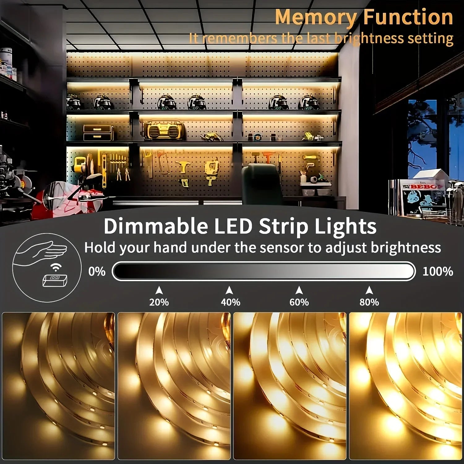 5V LED Light Strip Smart Dimmer Gesture Sensor Switch Control Easy to Install Suitable For Living Room,Cupboard,Bedroom 