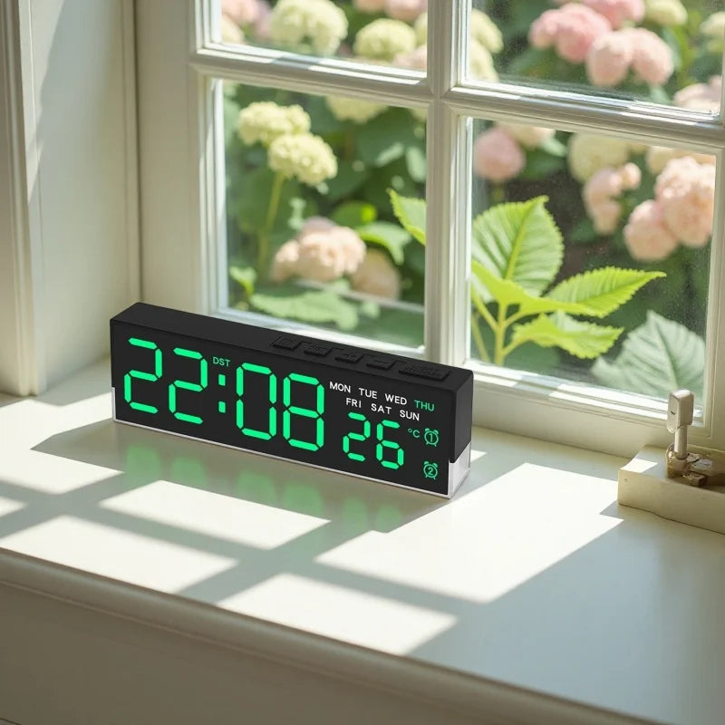 USB Powered Digital Alarm Clock with White Mood Light TEMP Week 2 Alarm DST Table Clock 3 Levels Brightness 12/24H LED C