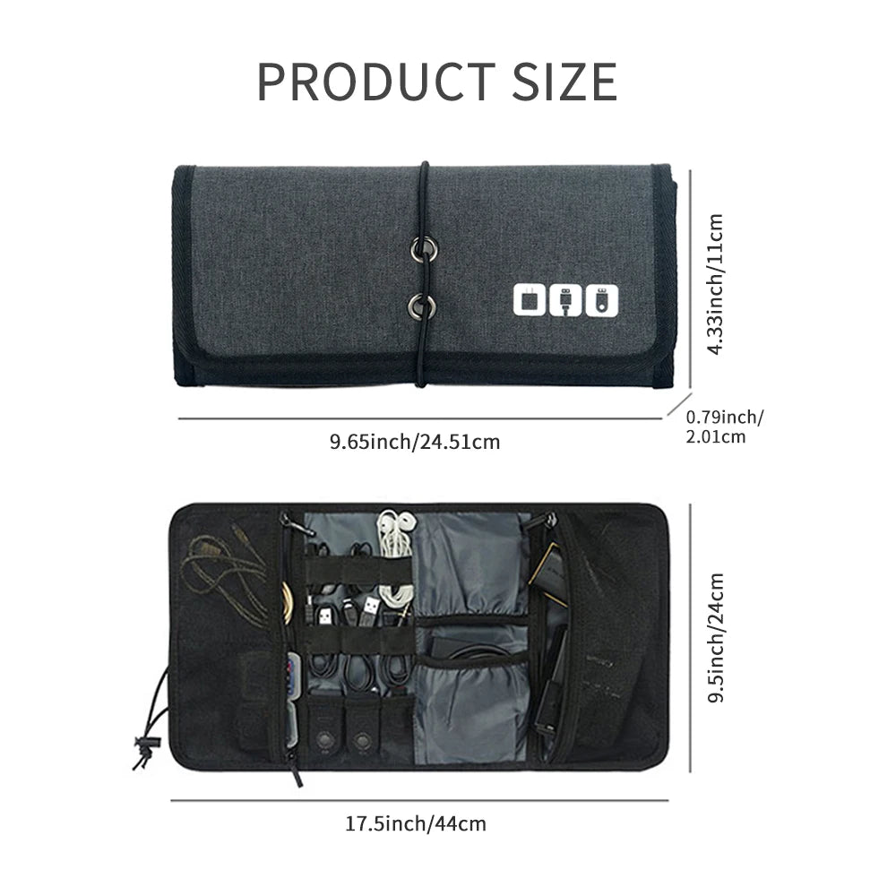 Electronic Organizer Cord Pouch, Travel Cable Charger Phone Accessories Bag Organizer Roll up Tech Carrying Case for USB