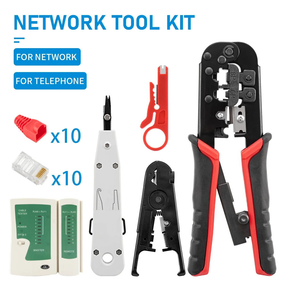 RJ11 RJ12 RJ45 Crimping Tool Ethernet Network LAN Cable Crimper Cutter Stripper Plier Accessories 8P8C Connectors and Bo