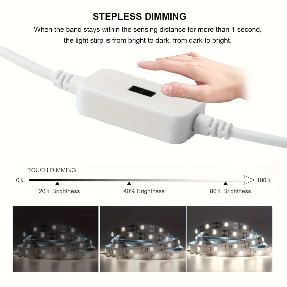 USB 60 LED Strip Lights DC 5V Smart Dimmer Gesture Sensor Switch Control Backlight Tape TV Lamp LED Lights for Room Home