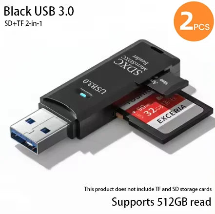 2-in-1 USB 3.0 High Speed Card Reader TF Memory Card Adapter Portable USB Flash Drive Design for PC Laptop Office Access