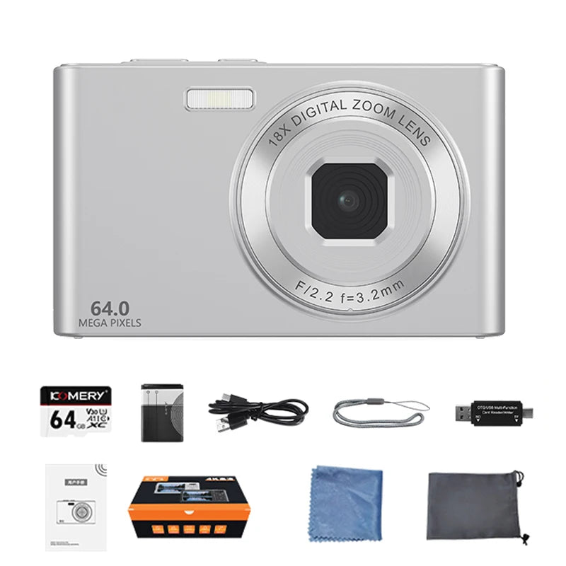 KOMERY 4K Digital Camera 64MP Autofocus Vlogging Camera 18X Digital Zoom 2.8 Inch IPS Screen with Flash Webcam Camera fo