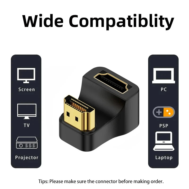 360 Degree U Shape HDTV Adapter HDMI 2.1 Male to Female 8K@60Hz Connector for Portable Display Monitor Accessories Up&Do