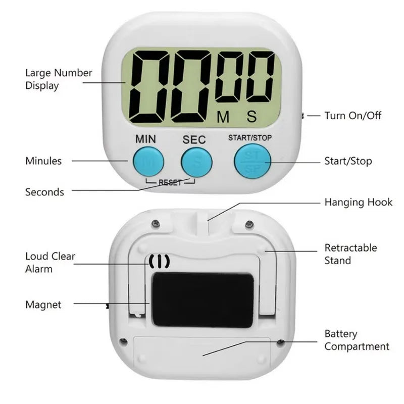 Digital Kitchen Timer for 99 Minutes Cooking Countdown with Magnetic Tool Timing Cook Friendly Alarm Clock Counter with 
