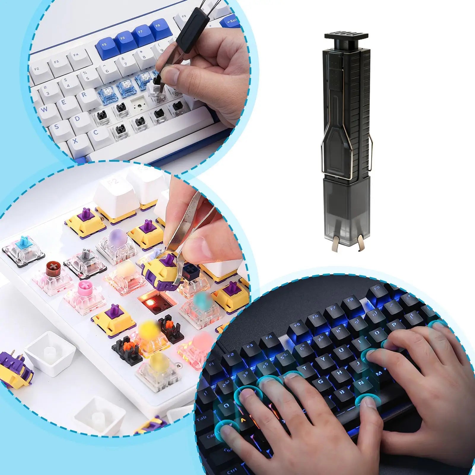 Keycap Remover 2 in 1 Maintenance Fixing Tools with 4-Claw Grip Keycap Removal Tool for Broken Computer Electronic Care 