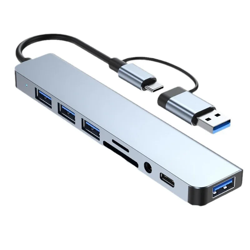 8 in 2 USB +Type C HUB Docking Station with 3.5mm Audio Jack Adapter for Micro SD Card Reader Laptop Tablet Phone Disk C