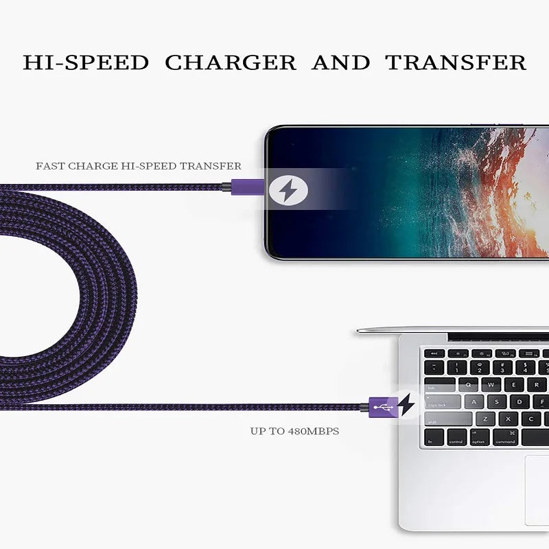 USB A to Type C Fast Nylon Braided Cables Wire Charger Cable For Xiaomi Samsung Huawei Android Phone Charger Cable Acces