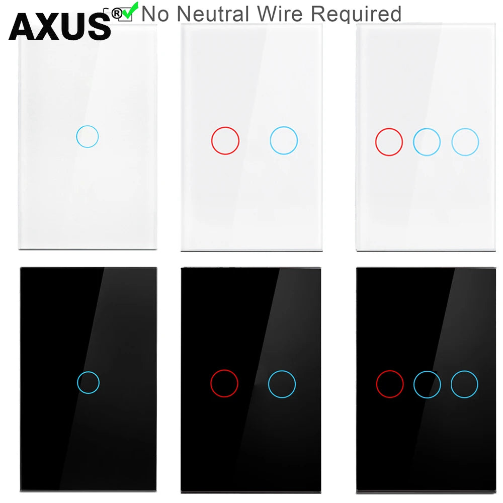 QNCX Wall Touch Switch EU US Standard Light Switches LED Crystal Glass Panel AC100-240V Sensor Switches 1/2/3 Gang Inter