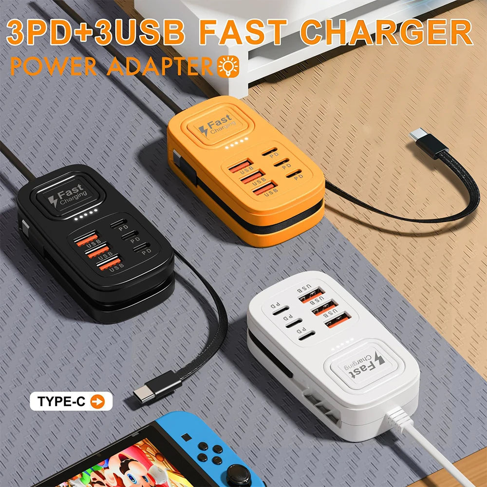 6 Ports USB Fast Charger Power Strip Desktop Charging Station Fast Charging EU/UK/US Plug USB HUB Adapter Socket 3Type C