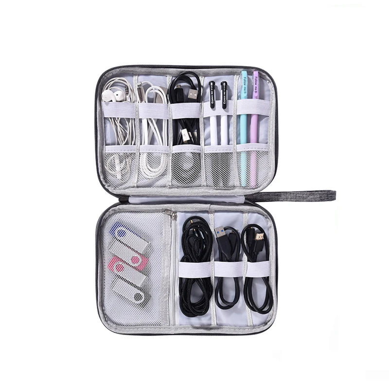 Multi-Compartment Travel Electronics Organizer Durable Waterproof Case for Cables Earphones Power Banks USB Drives Tech 